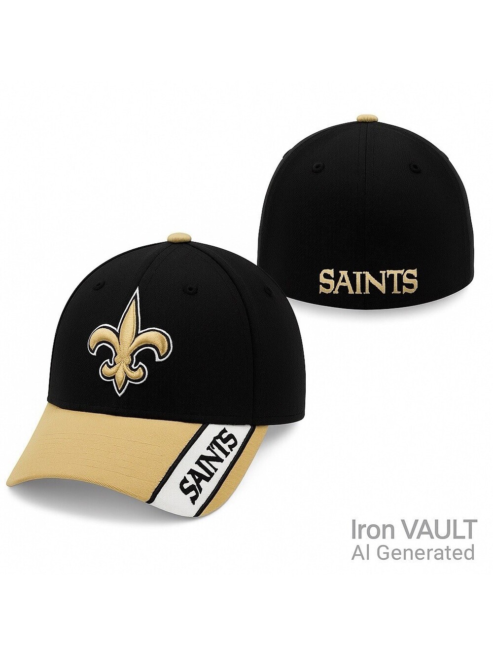 New Orleans Saints New Era 39THIRTY Hat Medium Large NFL Stretch Fit Black Gold